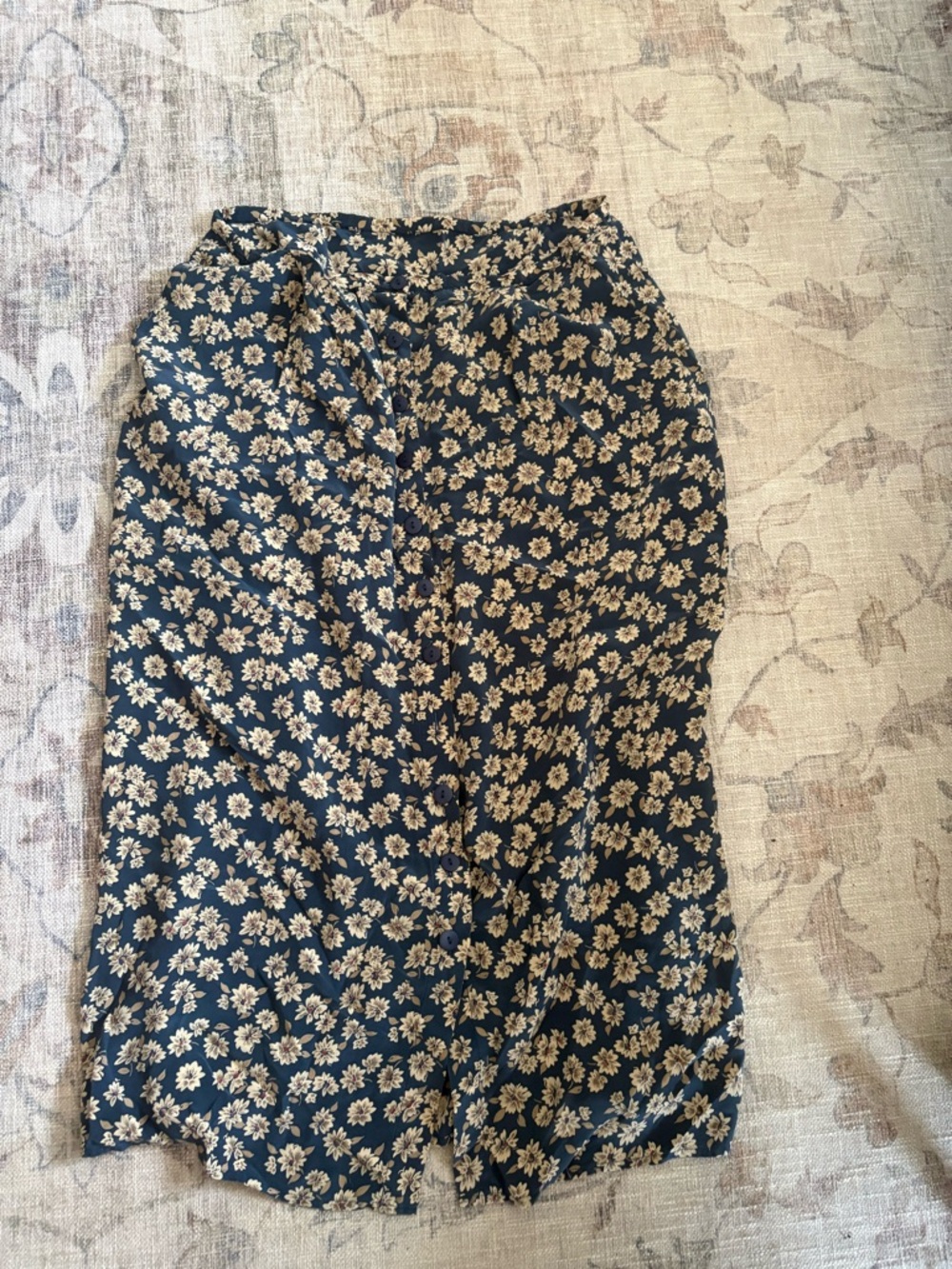 Floral Midi Skirt in Navy and Cream